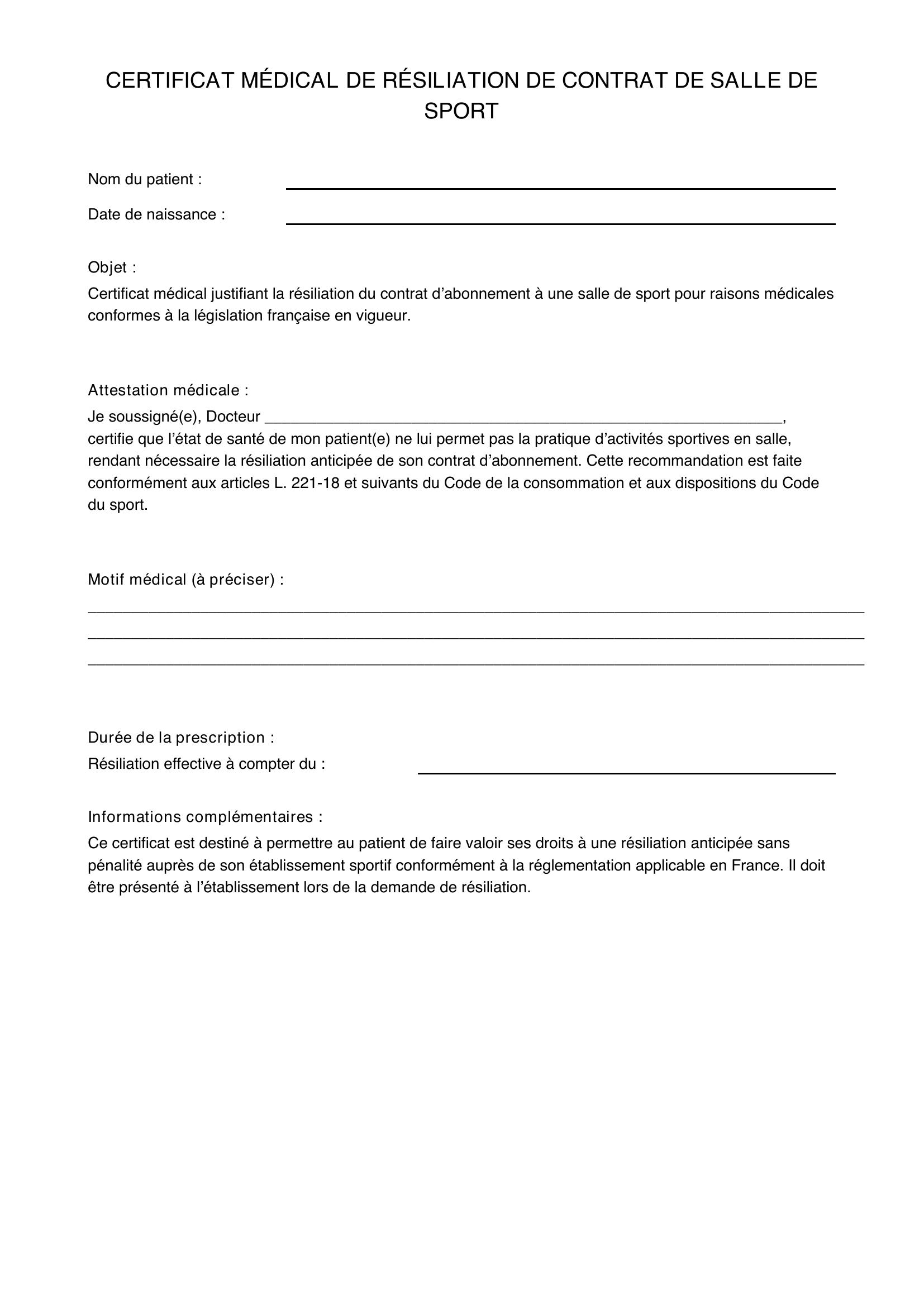 Modèle Certificat Médical Résiliation Salle De Sport