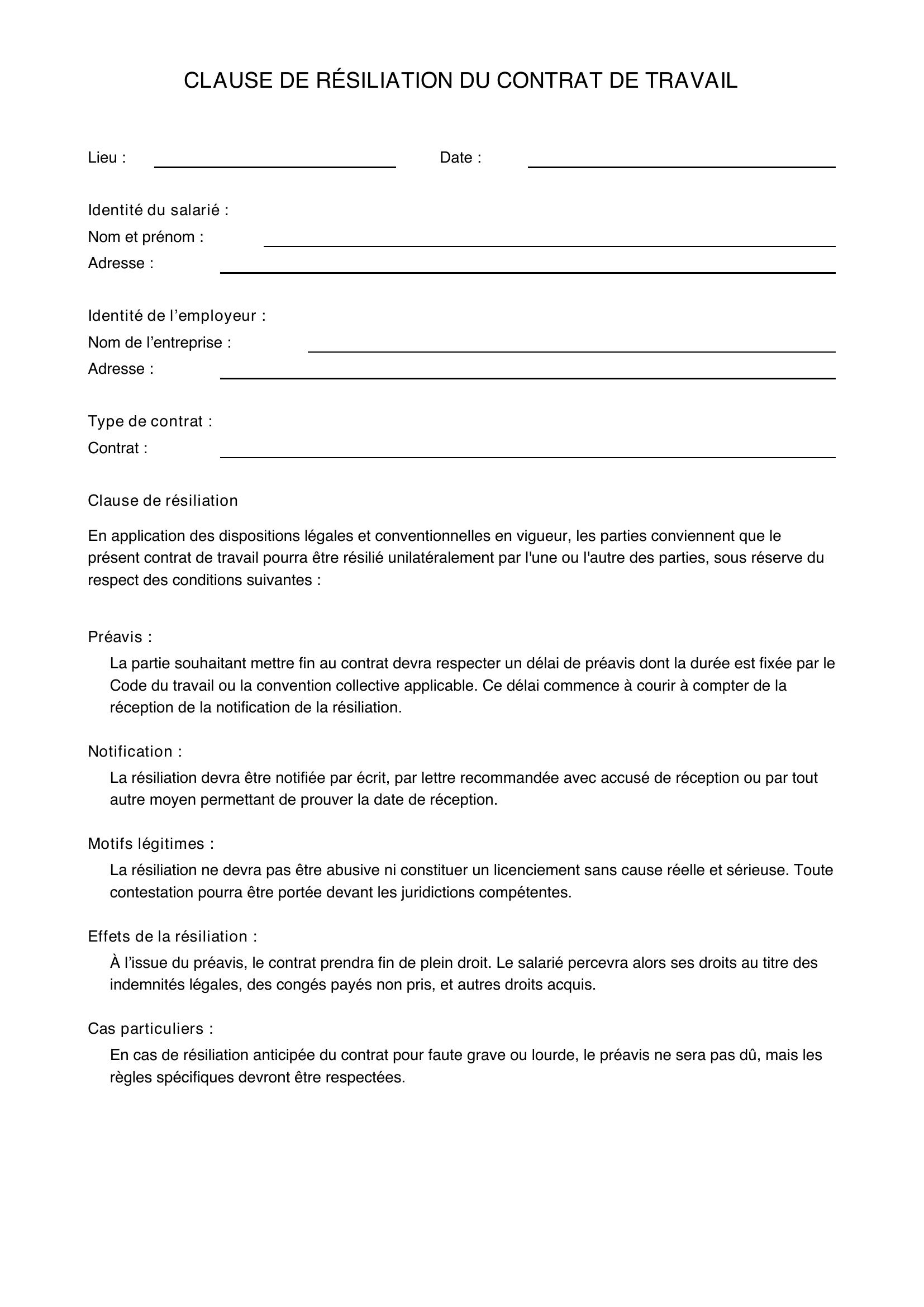 Exemple Clause Résiliation Contrat