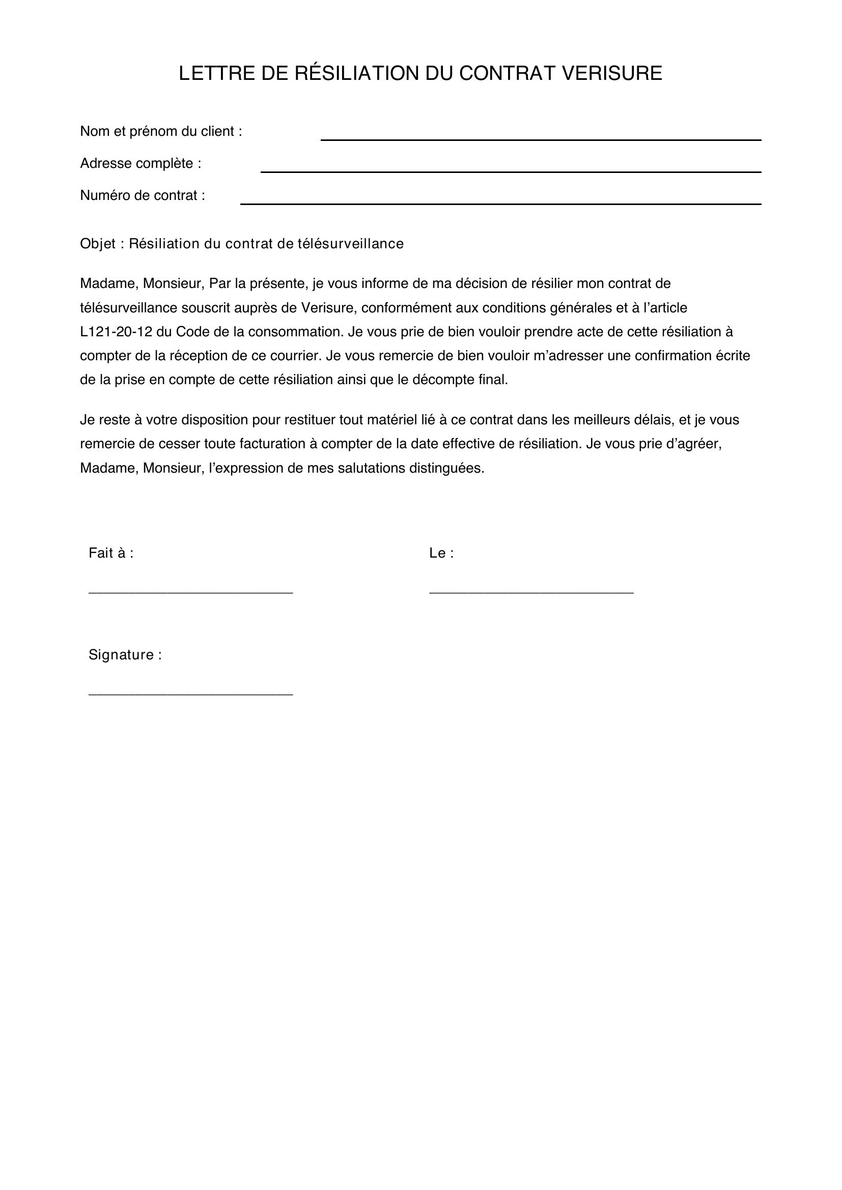 Lettre De Résiliation Verisure